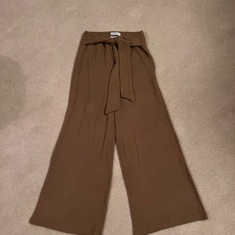 Urban Outfitters high waisted tied brown flare sweater stretchy trousers size XS - Picture 2 of 7